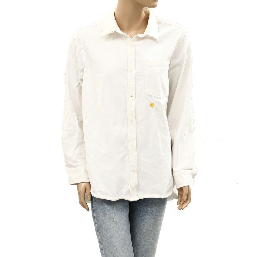 Kerri Rosenthal Mia Shirt Quilted Patch Shirt Top Buttondown Cotton M 288342